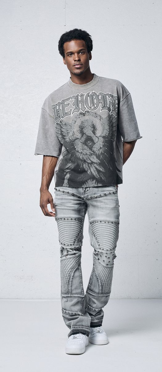 Pj Mark Be Hold Stud French Terry Cropped T-Shirt Vintage Grey