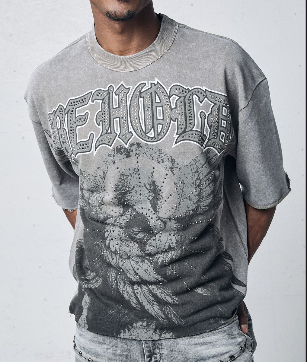 Pj Mark Be Hold Stud French Terry Cropped T-Shirt Vintage Grey