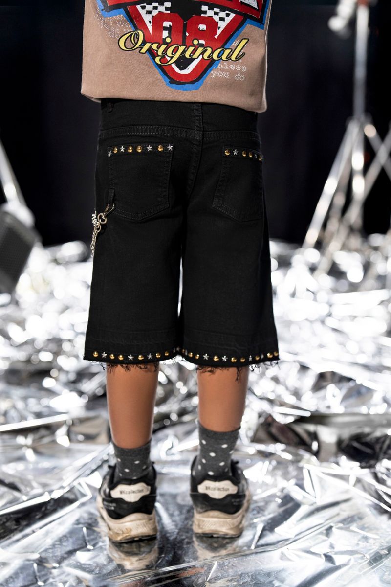 Elite Kids Rhinestones Chain Night Sky Denim Shorts Multi Colors
