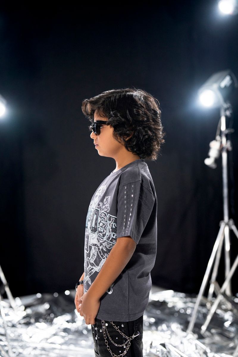 Elite Kids Purpose Rhinestone Studded Over Sized Heavy T-Shirt Multi Colors