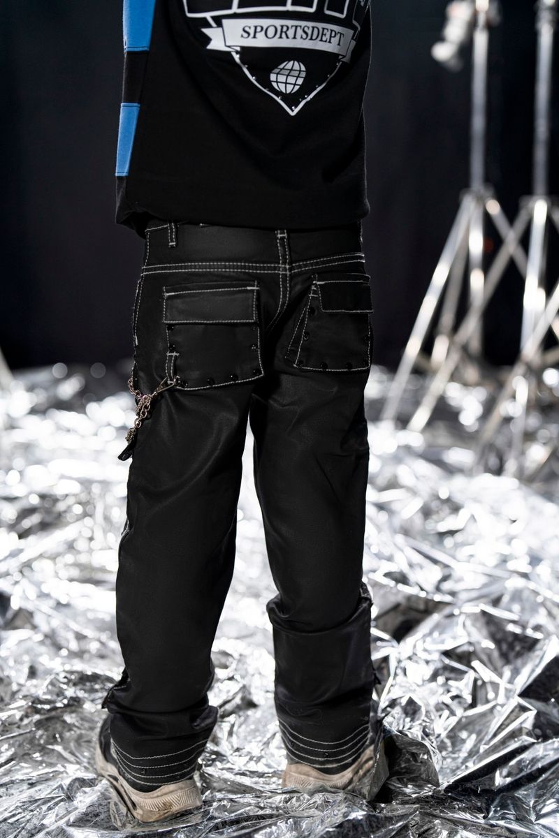 Elite Kids Black Wax Stars Studded Cargo Denim Jeans Black