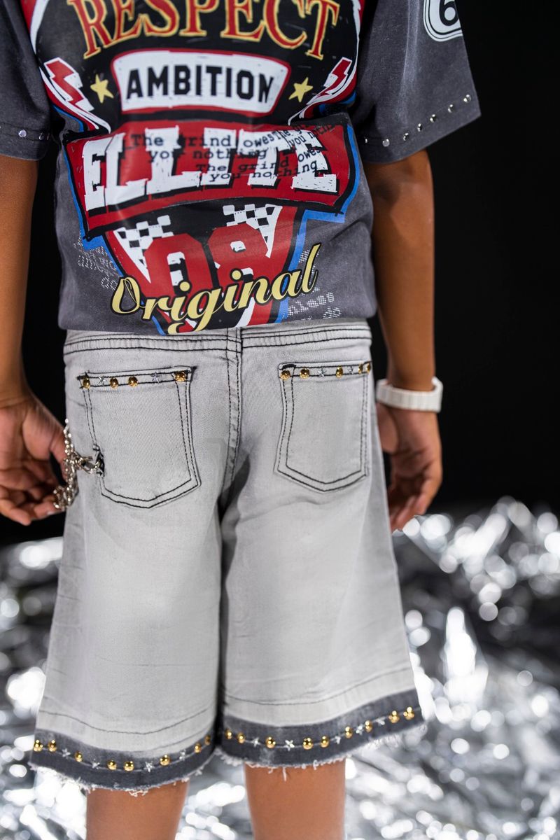 Elite Kids Rhinestones Chain Night Sky Denim Shorts Multi Colors