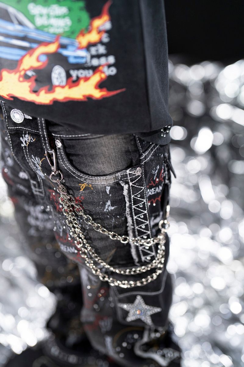 Elite Kids Graffiti Kids Studded Rhinestone Cargo Denim Blue
