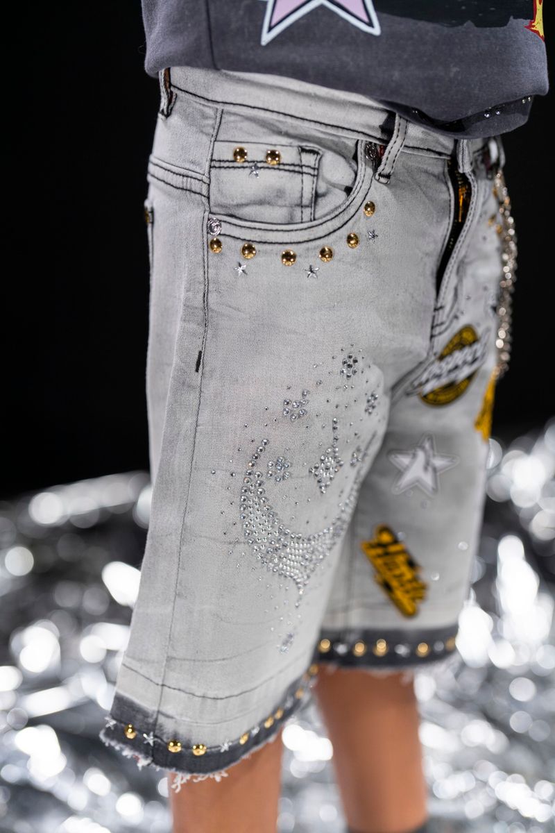 Elite Kids Rhinestones Chain Night Sky Denim Shorts Multi Colors