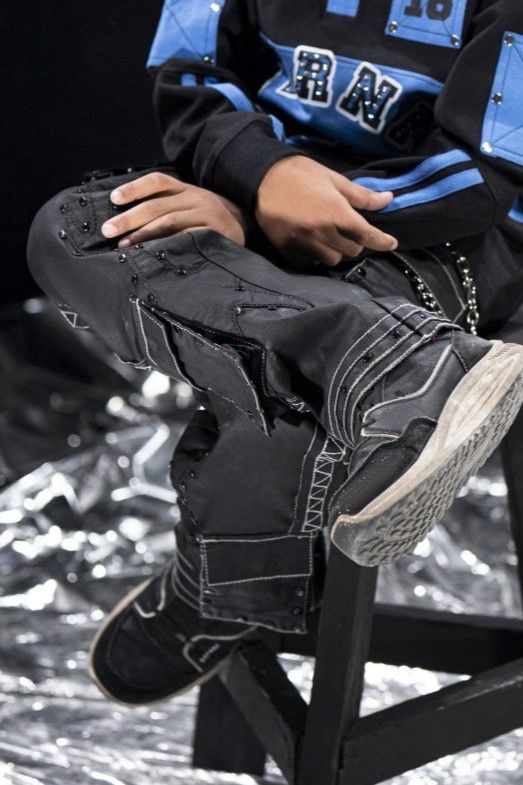 Elite Kids Black Wax Stars Studded Cargo Denim Jeans Black