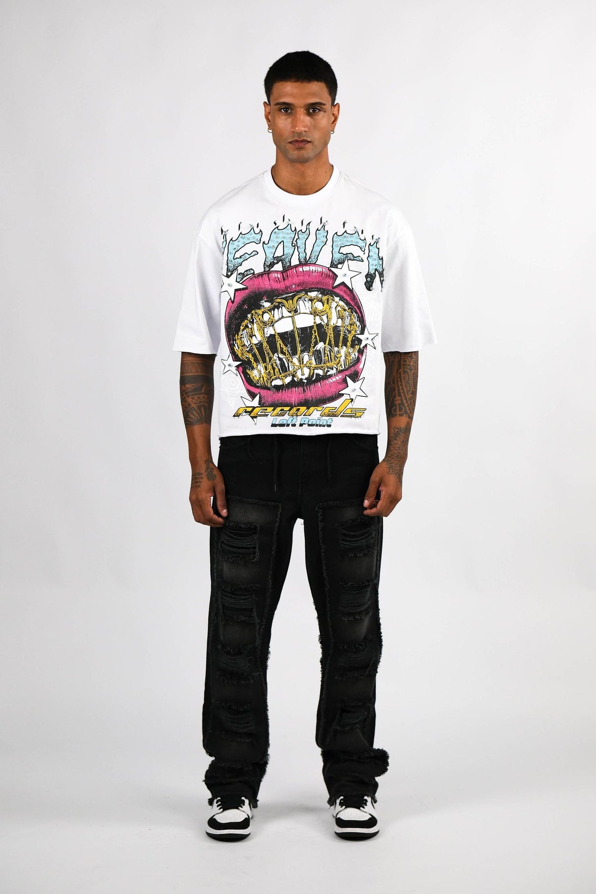 Left Point Heaven Crystal Cropped T- Shirt White