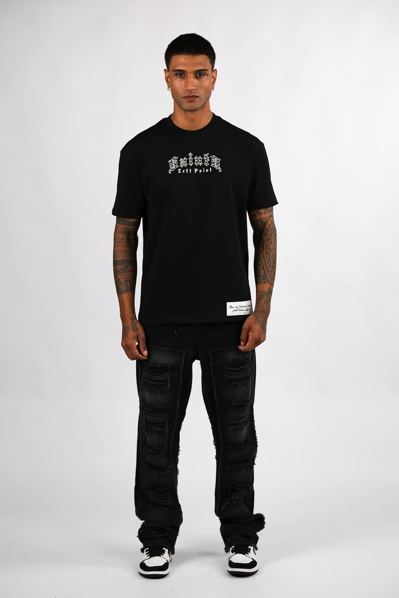 Left Point Saints Rhinestones T- Shirt Black