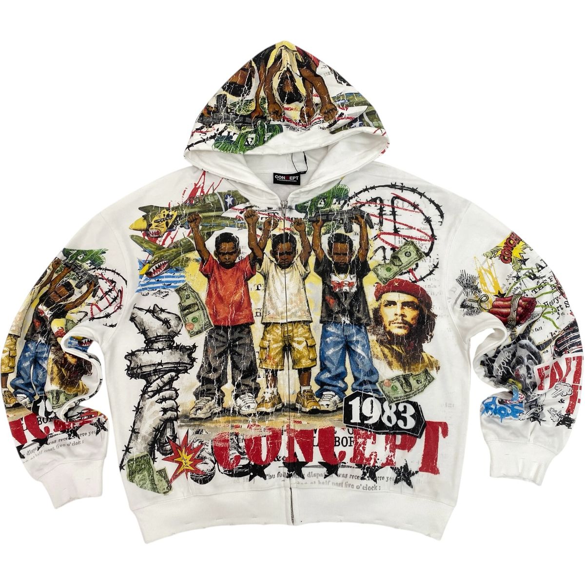 Concept Over Fear Zip Up Hoodie White