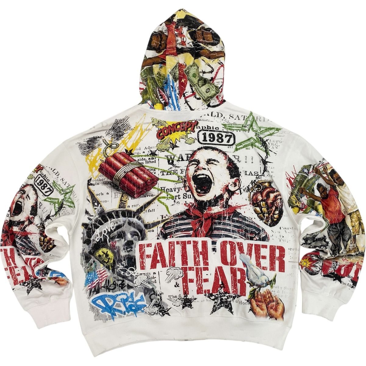 Concept Over Fear Zip Up Hoodie White