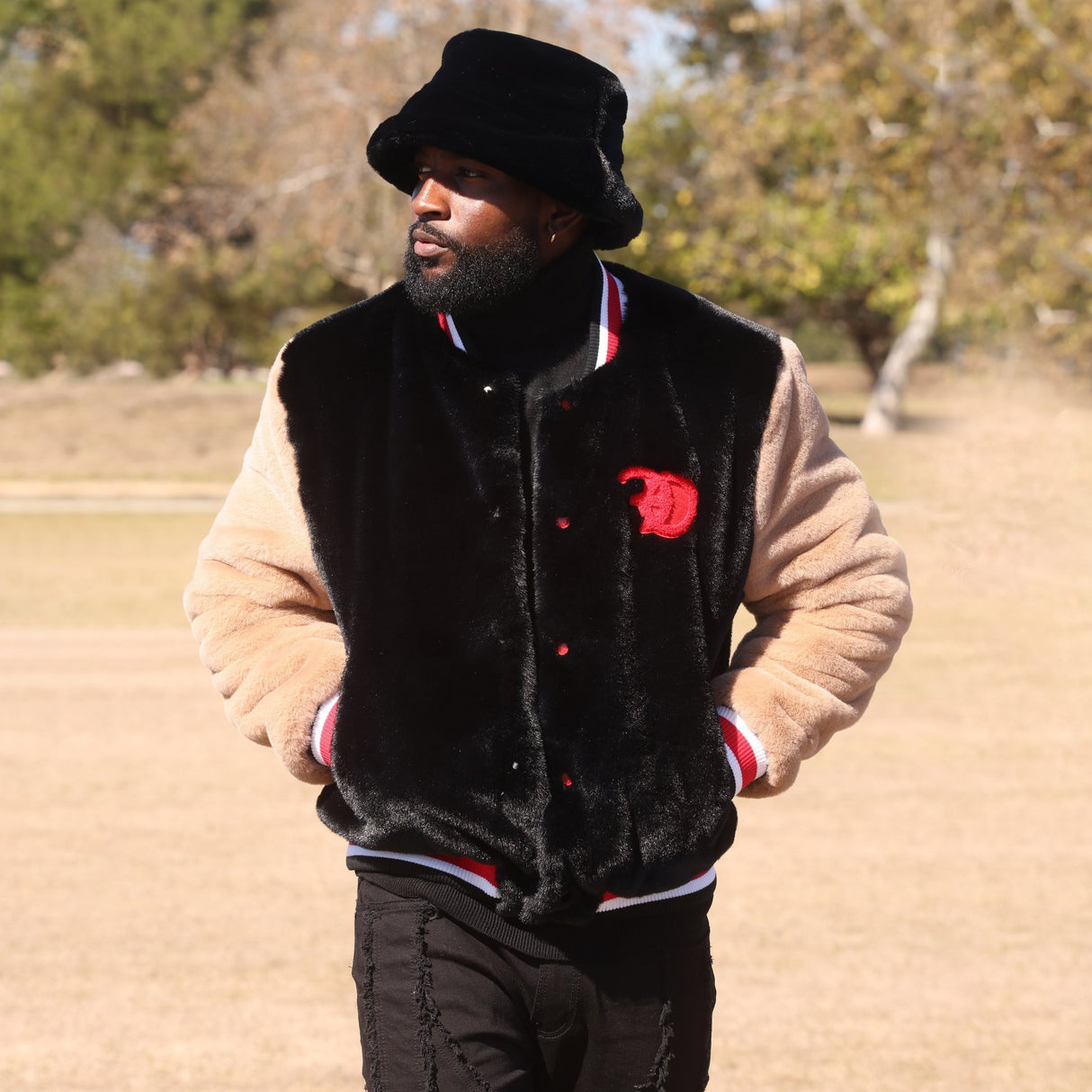 Frost Original F1010 Marc Rabbit Fur Varsity Jacket - Black