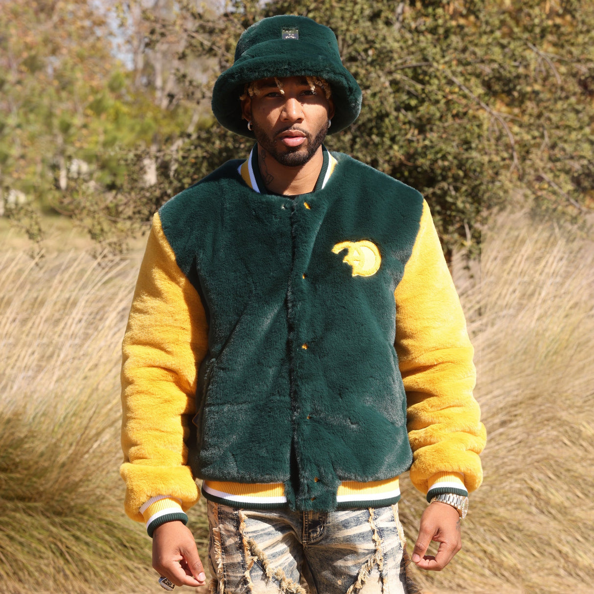 Frost Original F1010 Marc Rabbit Fur Varsity Jacket - Green