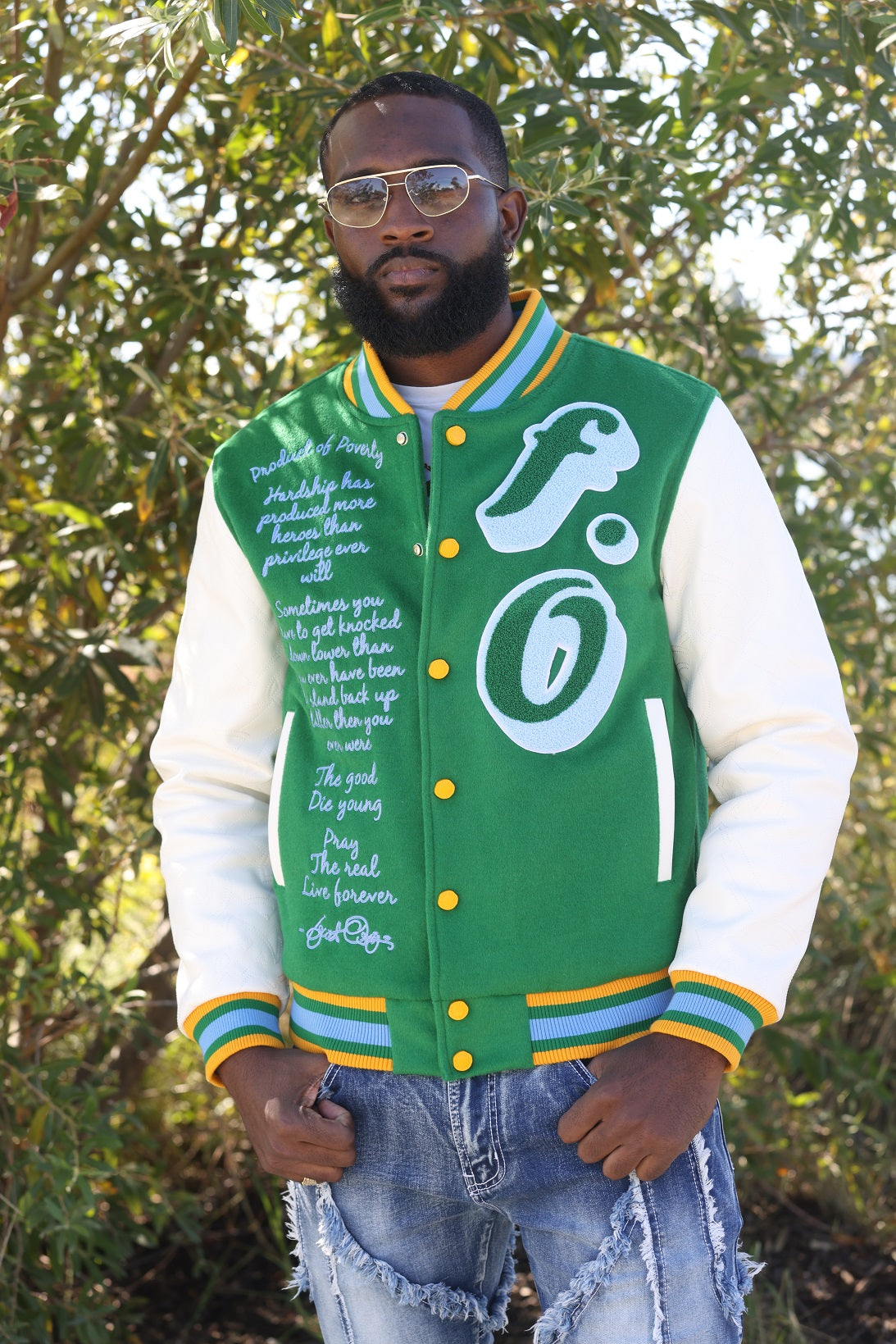 Frost Original F1026 Product of Poverty Varsity Jacket - Green