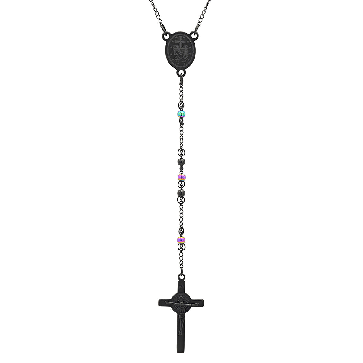 Two Tone Black And Multi Color Ip Stainless Steel Rosary