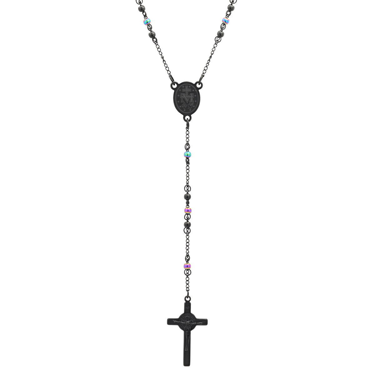 Two Tone Black And Multi Color Ip Stainless Steel Rosary