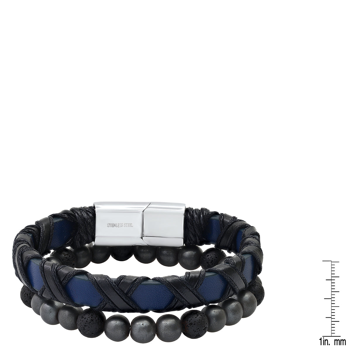 Criss Cross Leather + Lava Bracelet Stack