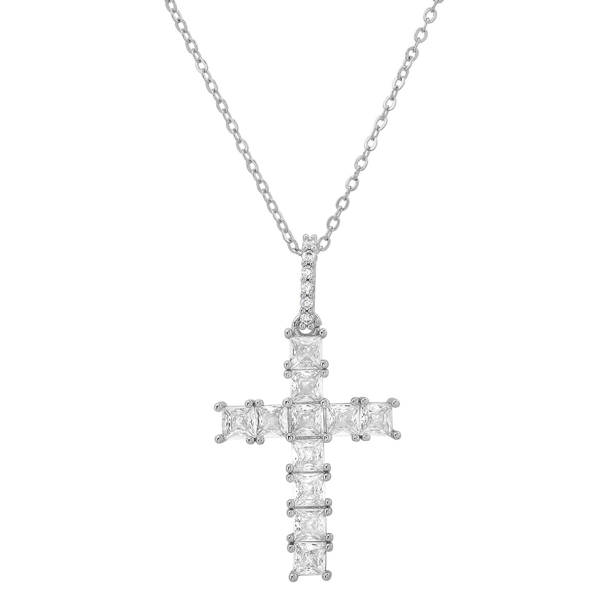 Ladies 18k White Gold Plated Brass And Simulated Diamonds Cross Pendant