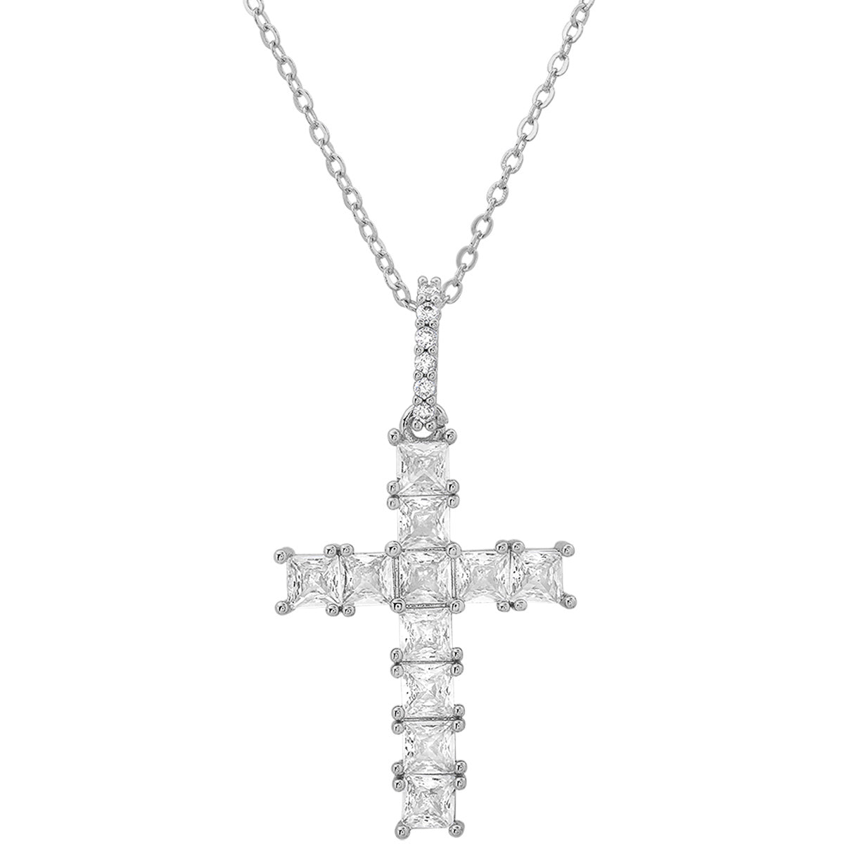 Ladies 18k White Gold Plated Brass And Simulated Diamonds Cross Pendant