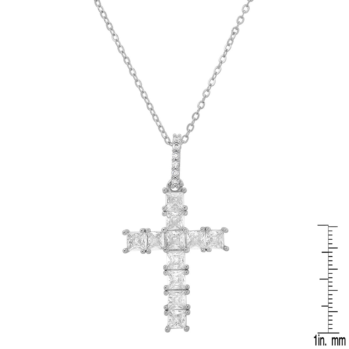 Ladies 18k White Gold Plated Brass And Simulated Diamonds Cross Pendant