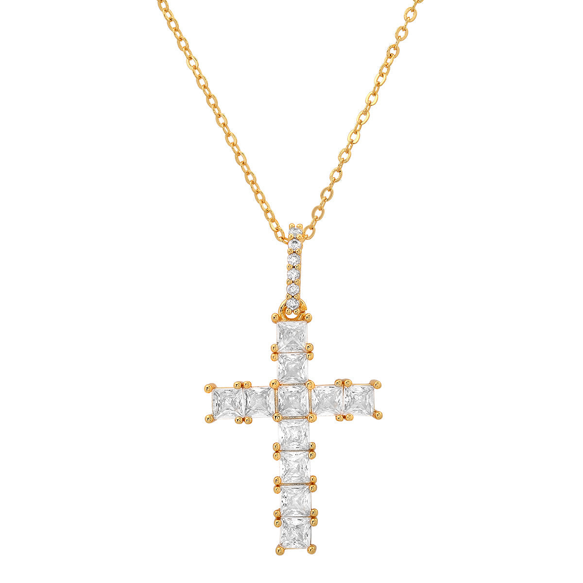 Ladies 18k White Gold Plated Brass And Simulated Diamonds Cross Pendant
