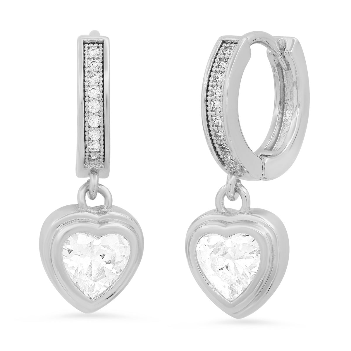 Steeltime Unisex Iced Out Huggie Charm Pendant Brass Earrings with Simulated Diamonds Jewelry Gift (Heart / 18K Gold Plated)