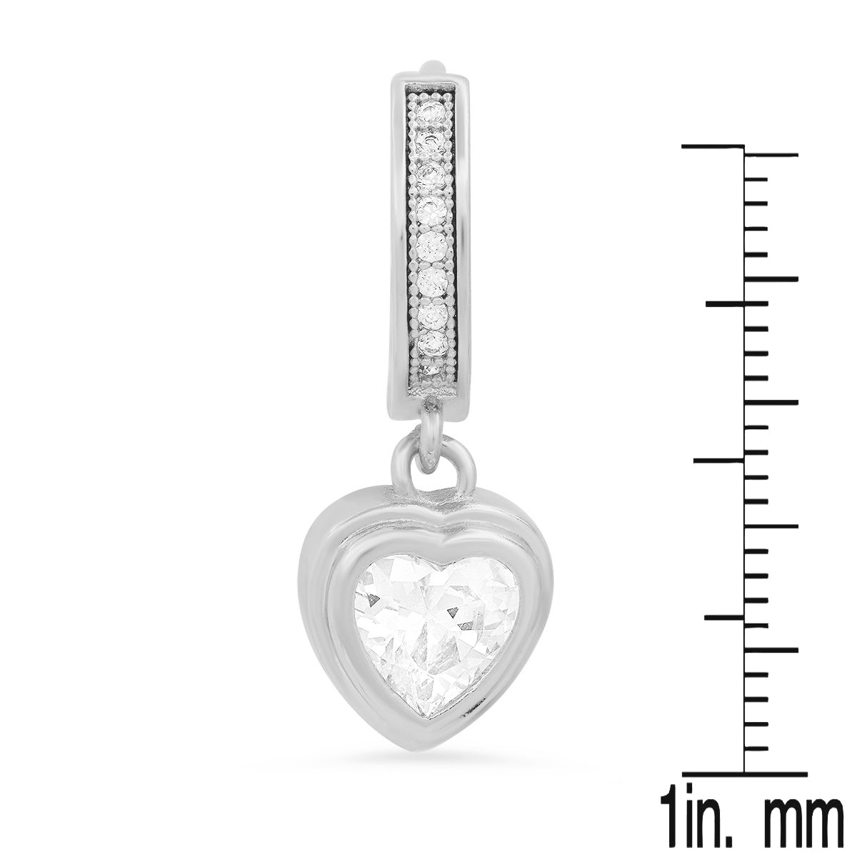 Steeltime Unisex Iced Out Huggie Charm Pendant Brass Earrings with Simulated Diamonds Jewelry Gift (Heart / 18K Gold Plated)