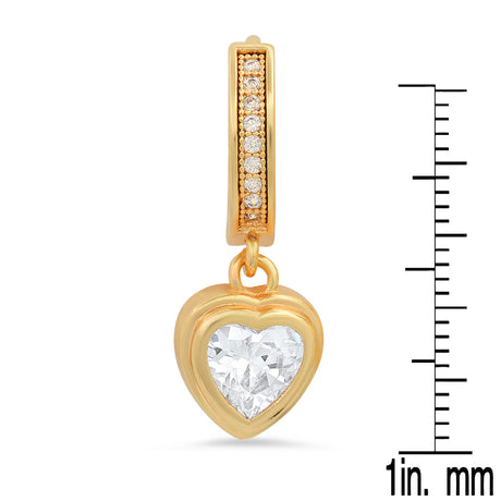 Steeltime Unisex Iced Out Huggie Charm Pendant Brass Earrings with Simulated Diamonds Jewelry Gift (Heart / 18K Gold Plated)