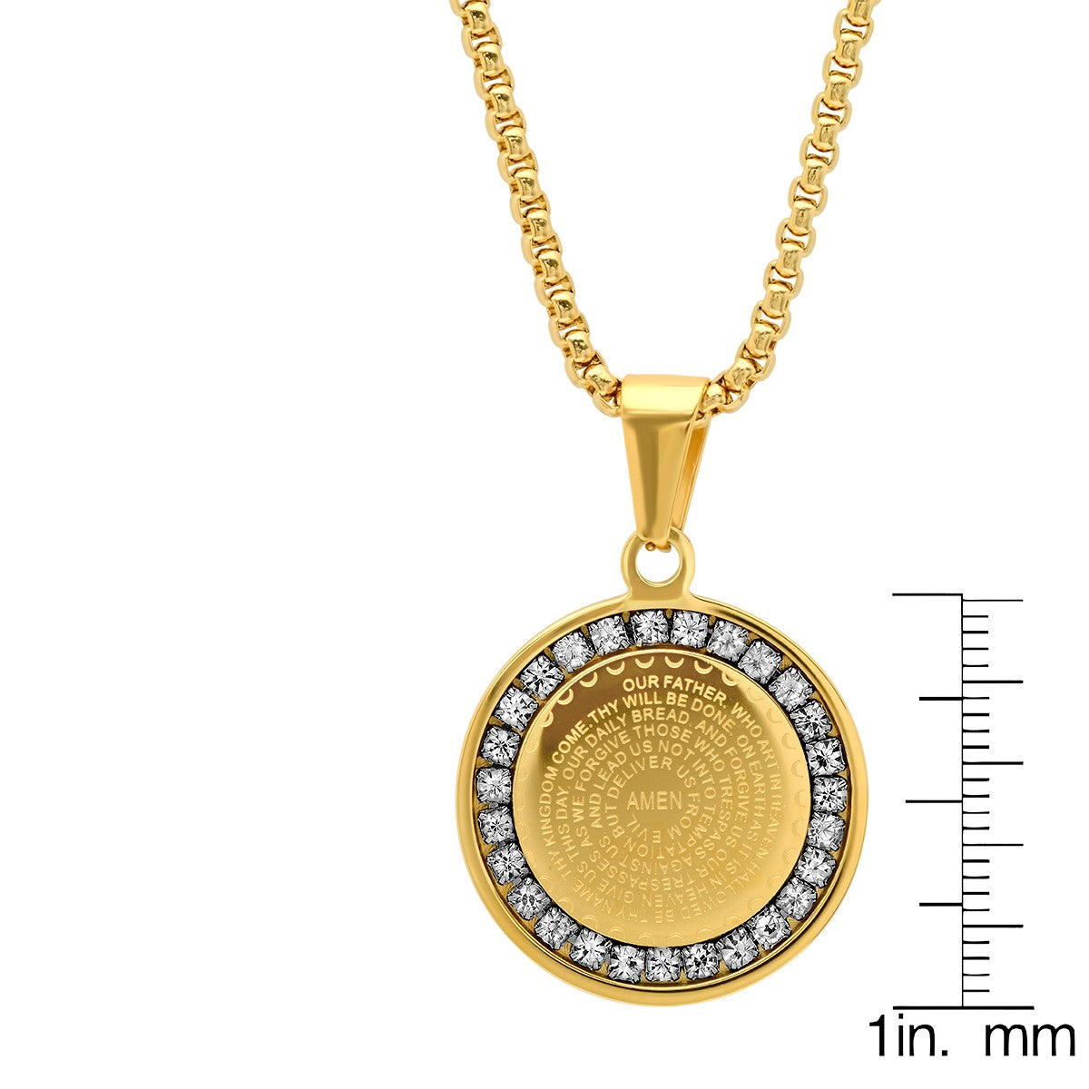 Our Father Prayer Round Pendant With Simulated Diamonds