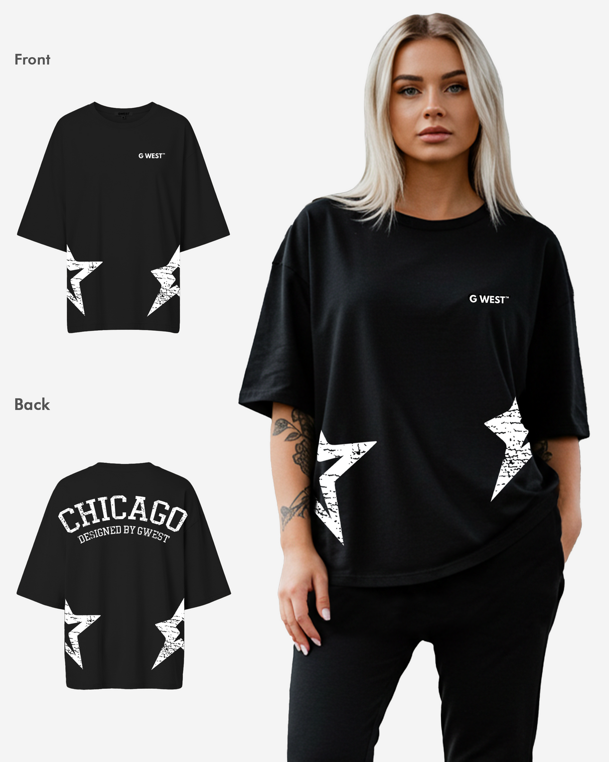 G West Oversized Chicago Arch Logo Tee - WOMEN