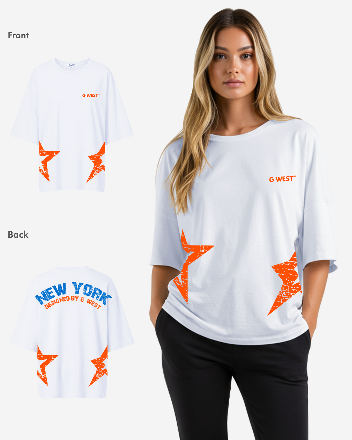 G West Oversized New York Arch Logo With Star Tee - WOMEN