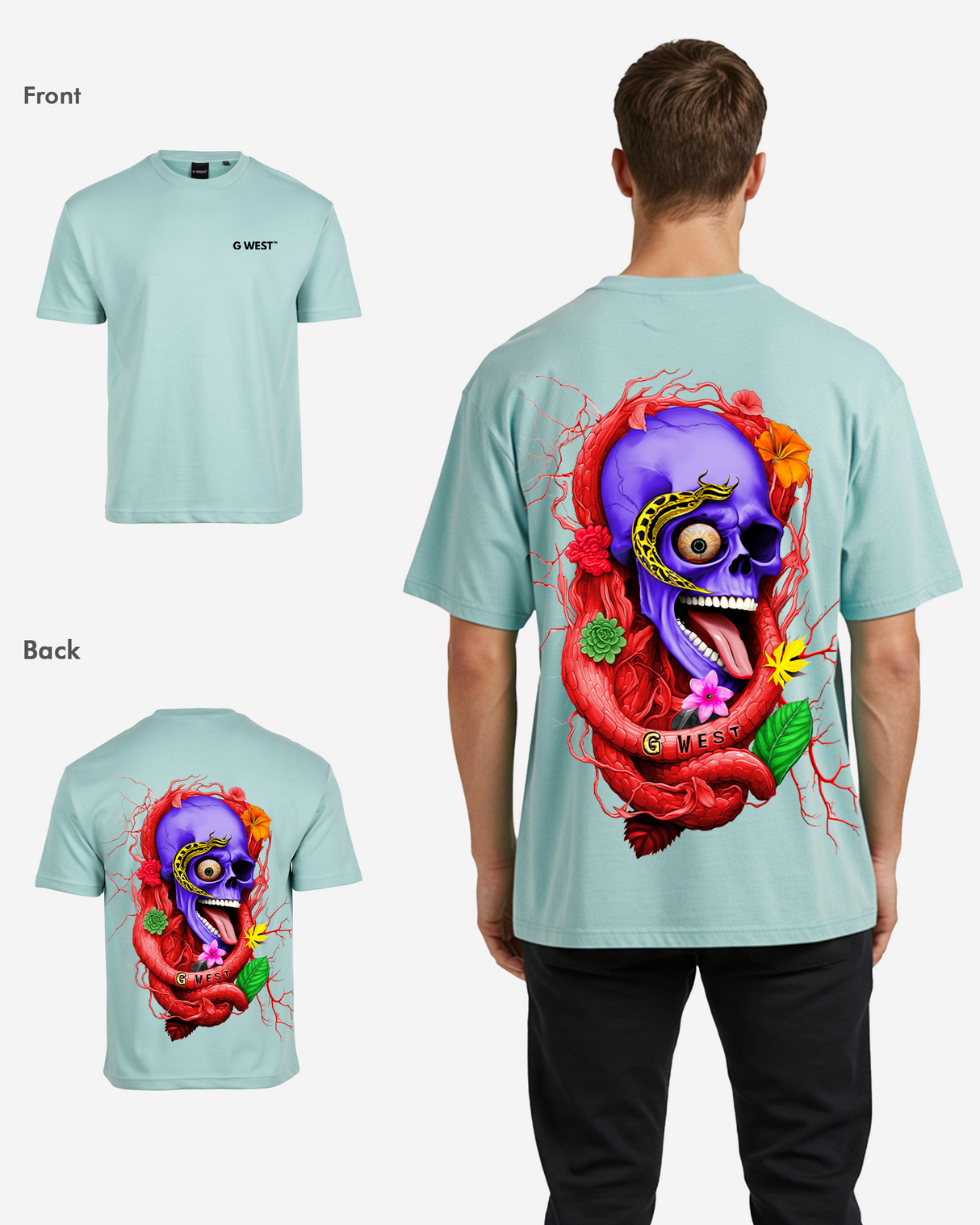 G WEST OVERSIZED PREMIUM SNAKE SKULL T-SHIRT