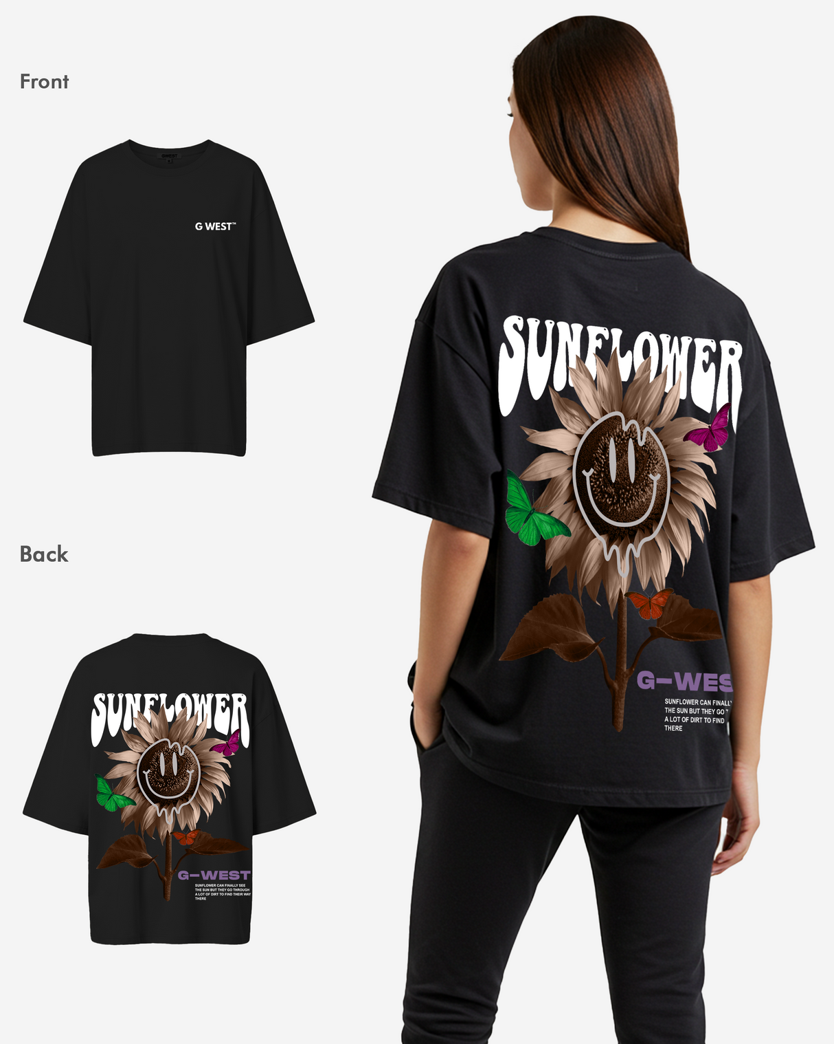 G West Oversized Sunflower Life Style T Shirt - WOMEN