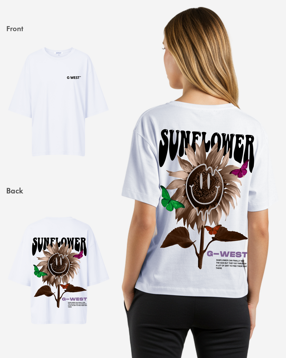 G West Oversized Sunflower Life Style T Shirt - WOMEN