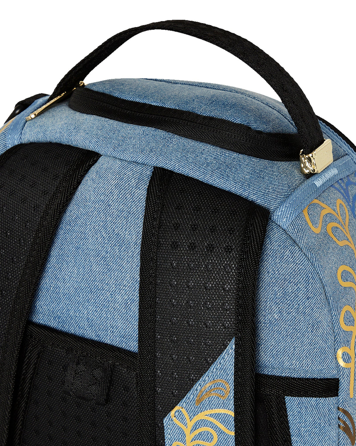 SPRAYGROUND METALLIC PRINTED DENIM SHARK DLXSV BACKPACK