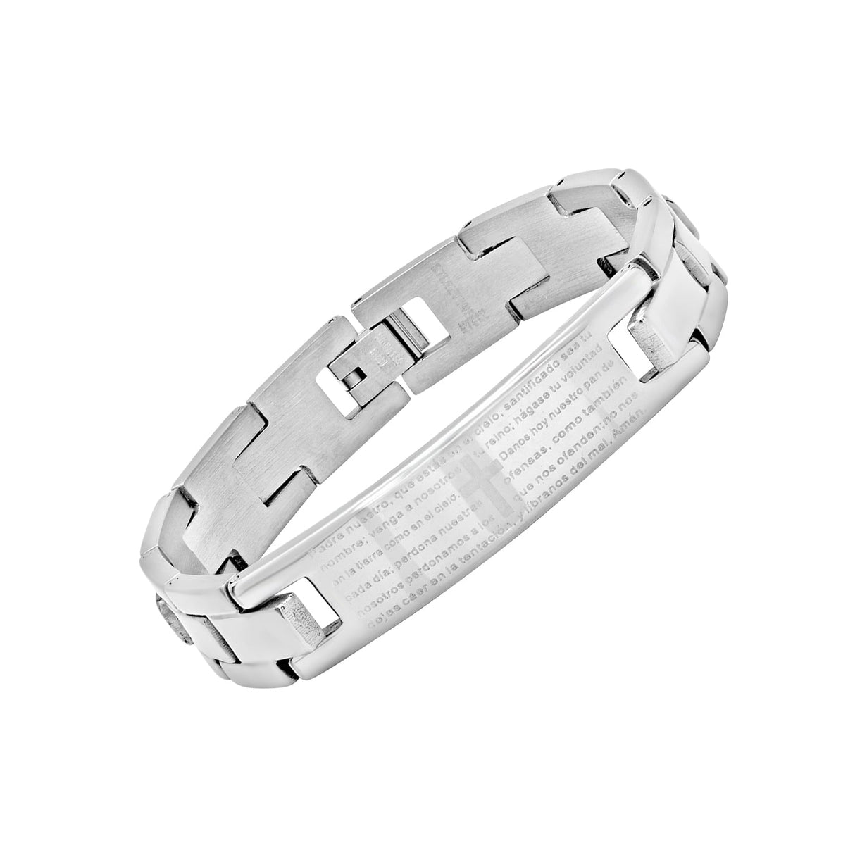 Stainless Steel Id Bracelet With 'Padre Nuestro' Lord'S Prayer