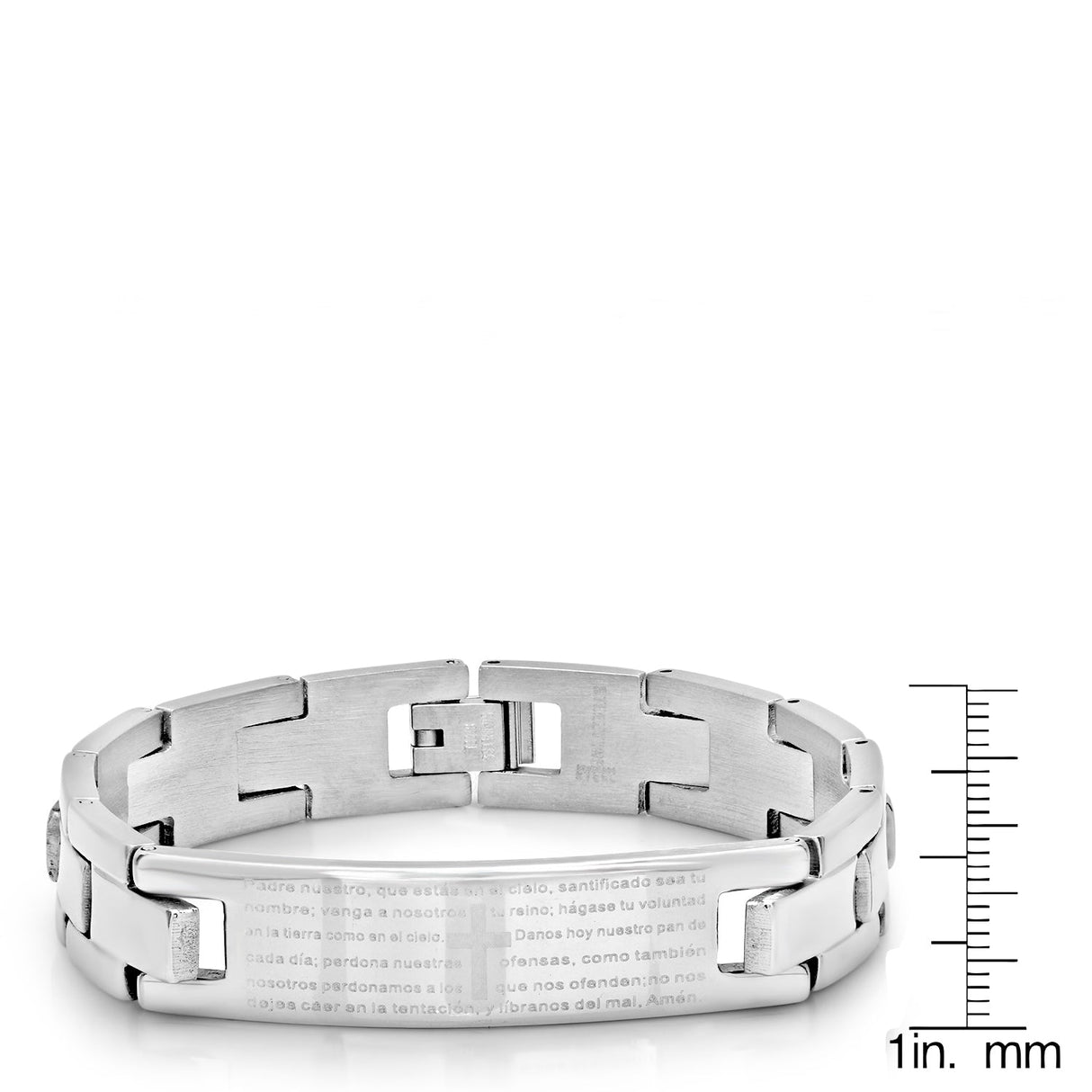 Stainless Steel Id Bracelet With 'Padre Nuestro' Lord'S Prayer