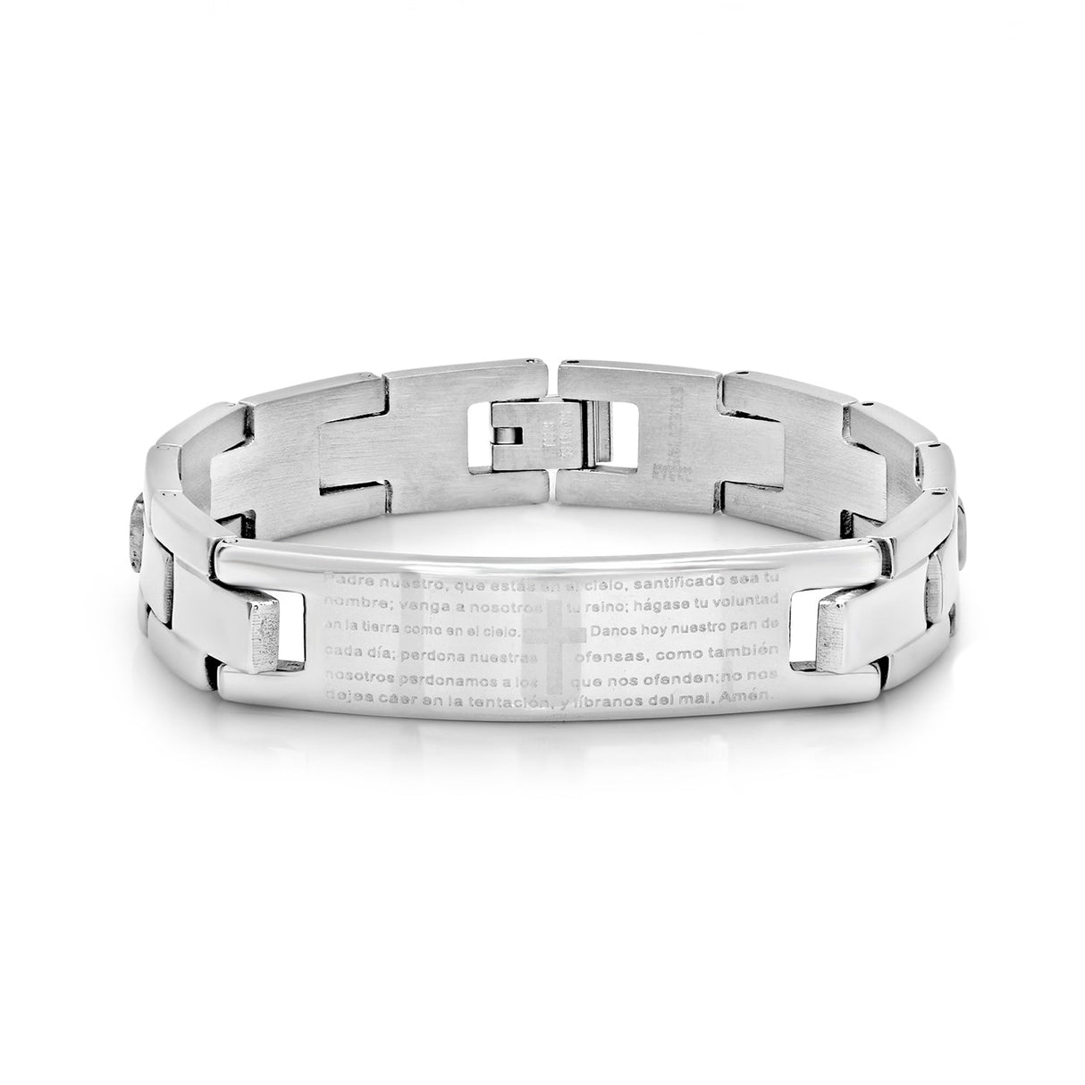 Stainless Steel Id Bracelet With 'Padre Nuestro' Lord'S Prayer