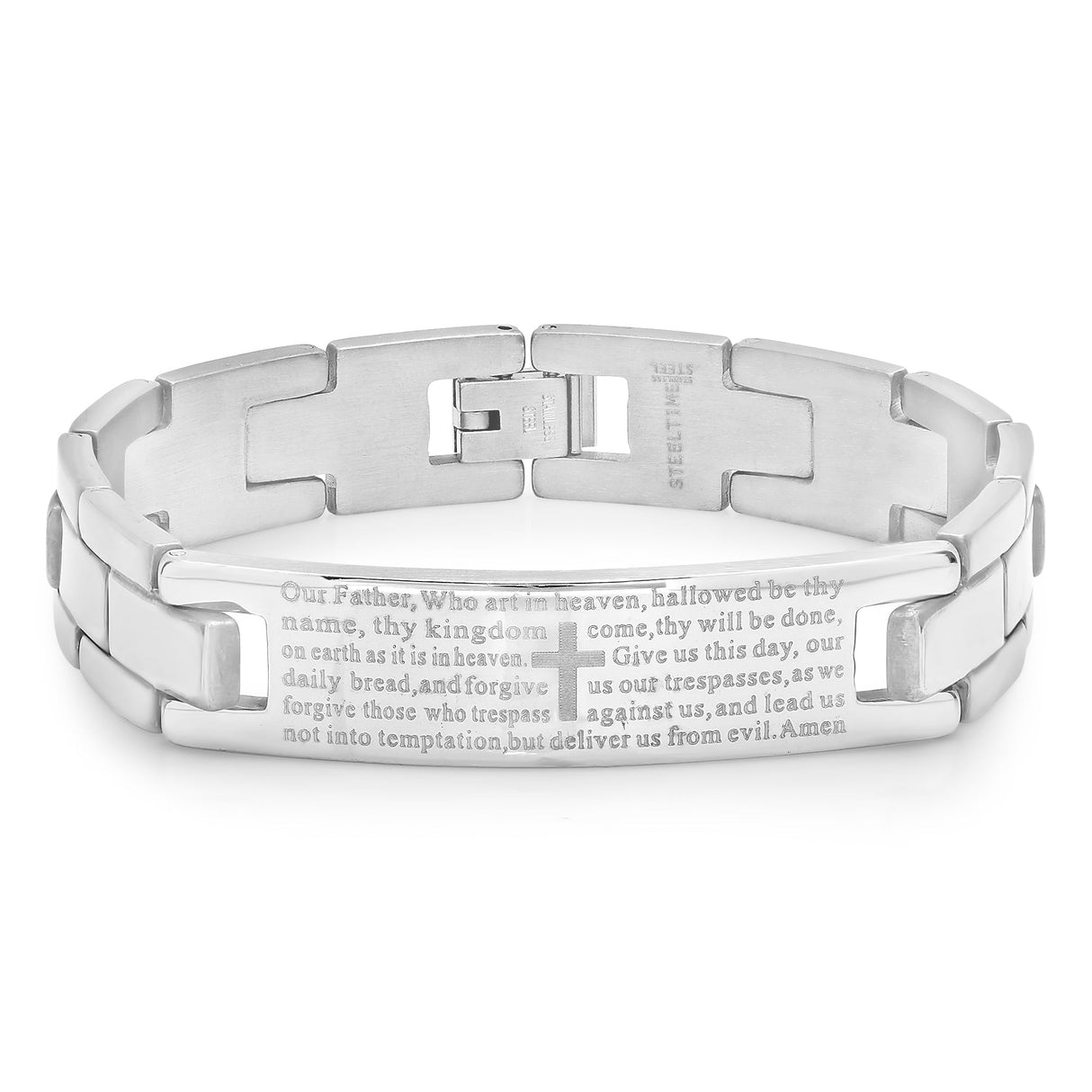 Stainless Steel Our Father Prayer Link Bracelet