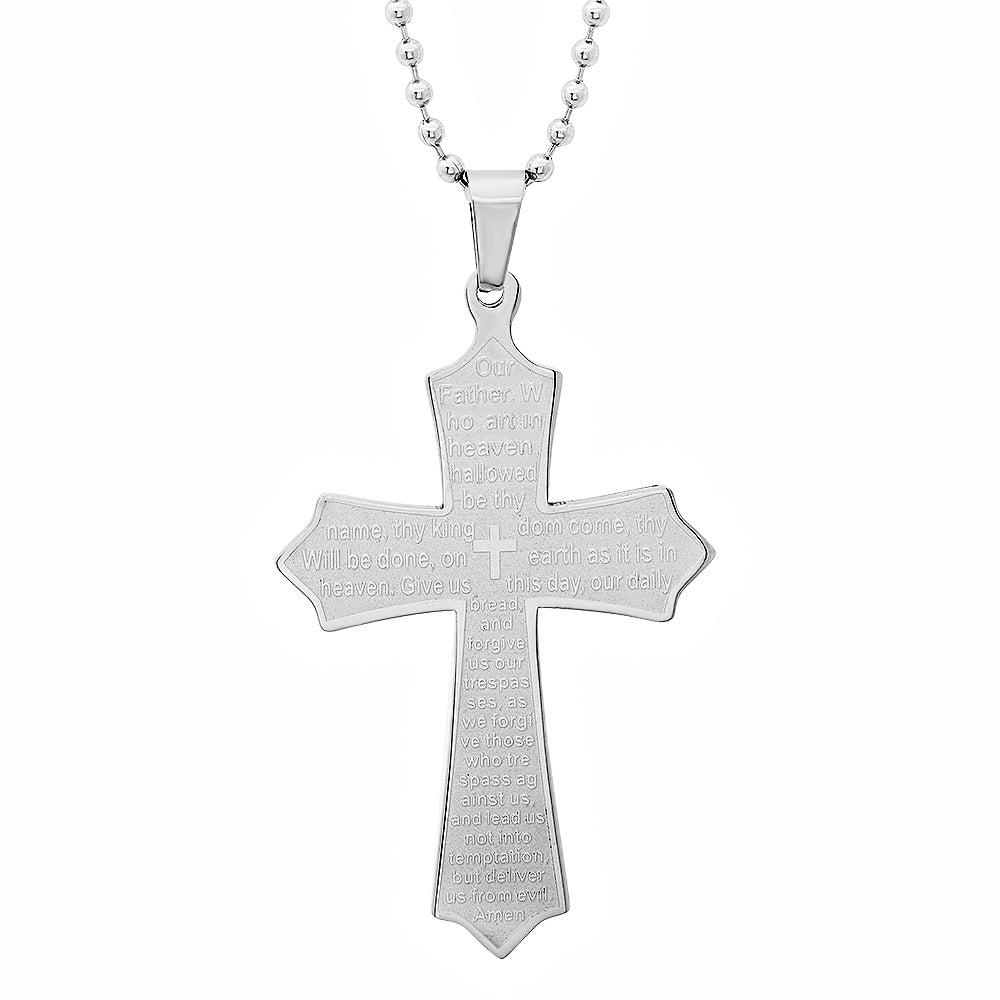 Stainless Steel Our Father Cross Pendant
