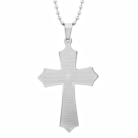 Stainless Steel Our Father Cross Pendant