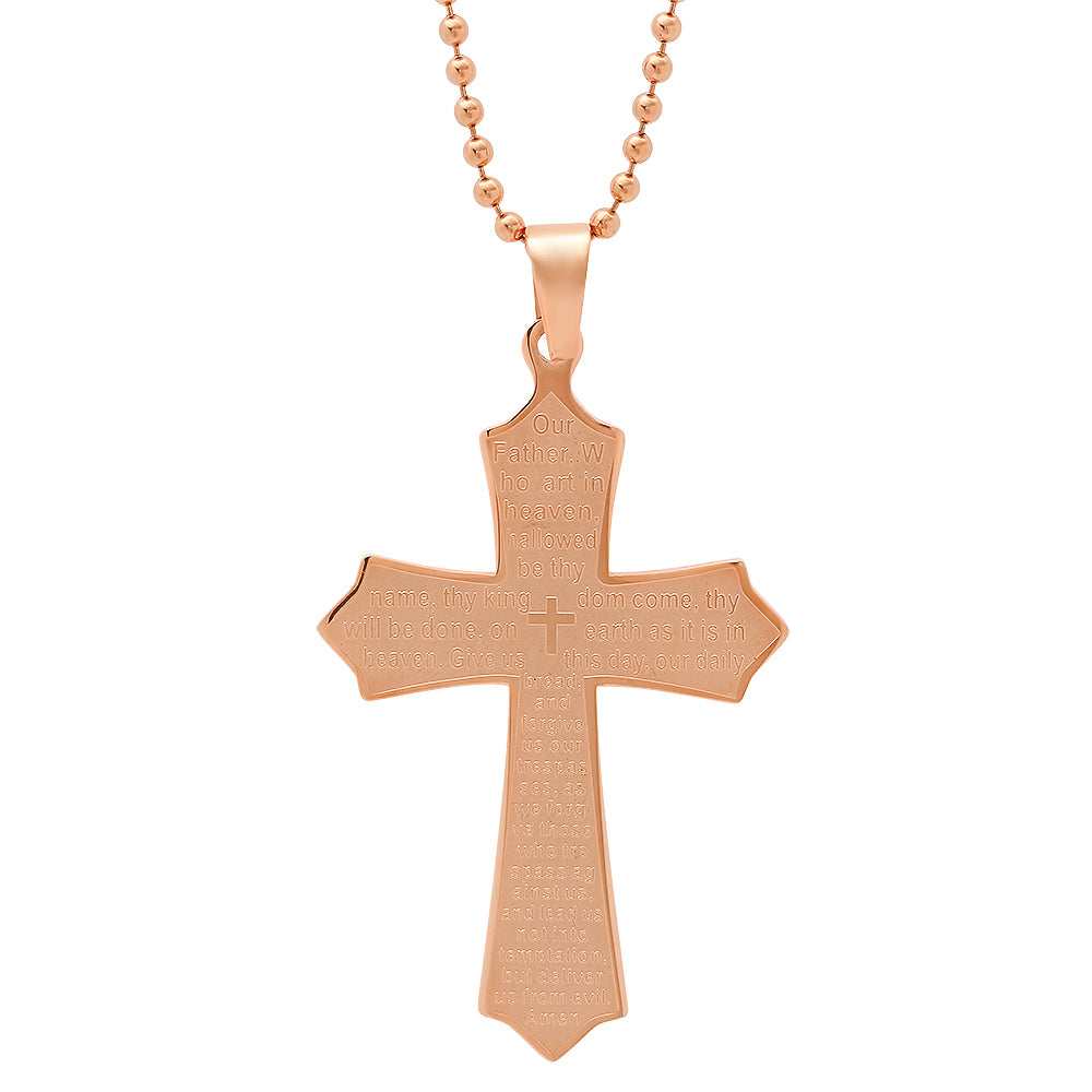 Stainless Steel Our Father Cross Pendant