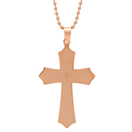 Stainless Steel Our Father Cross Pendant