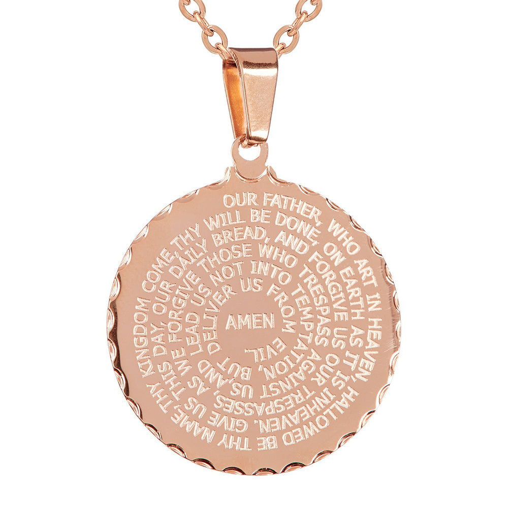 Ladies 18kt Rose Gold Plated Stainless Steel English Prayer Pendant