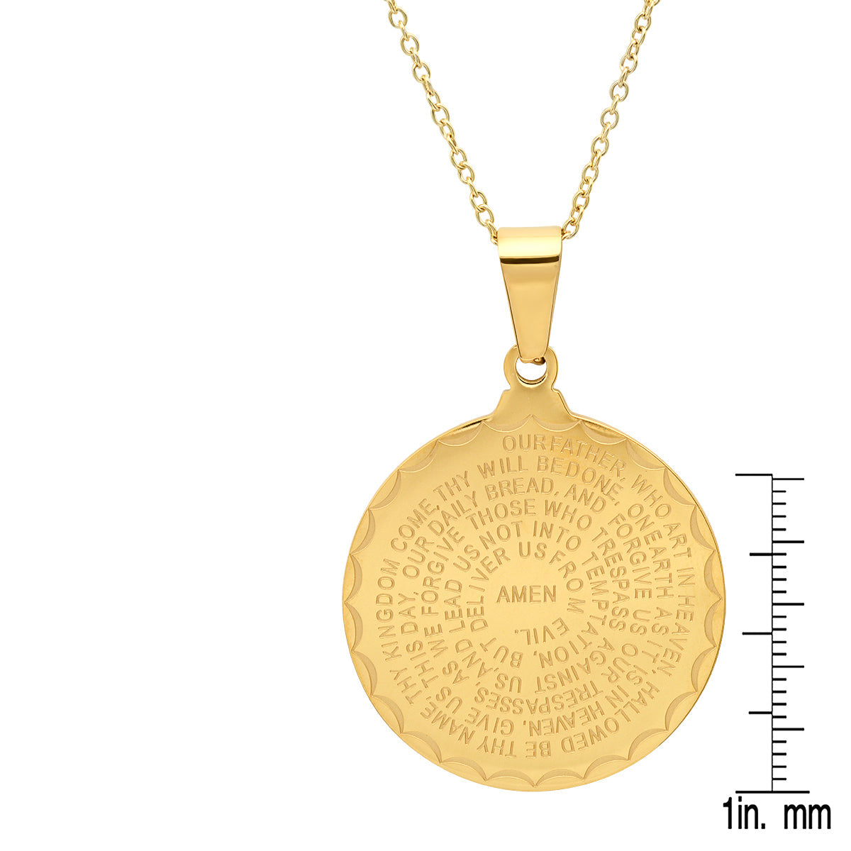 Ladies 18kt Gold Plated Our Father English Prayer Round Reversible Pendant