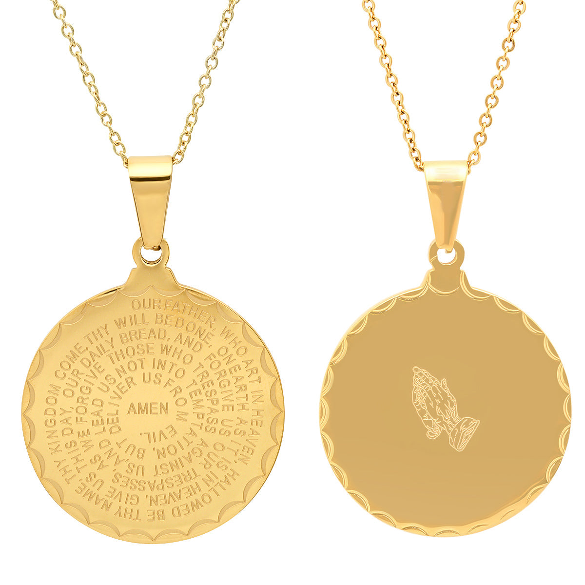 Ladies 18kt Gold Plated Our Father English Prayer Round Reversible Pendant