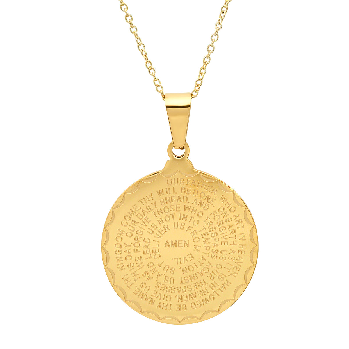 Ladies 18kt Gold Plated Our Father English Prayer Round Reversible Pendant