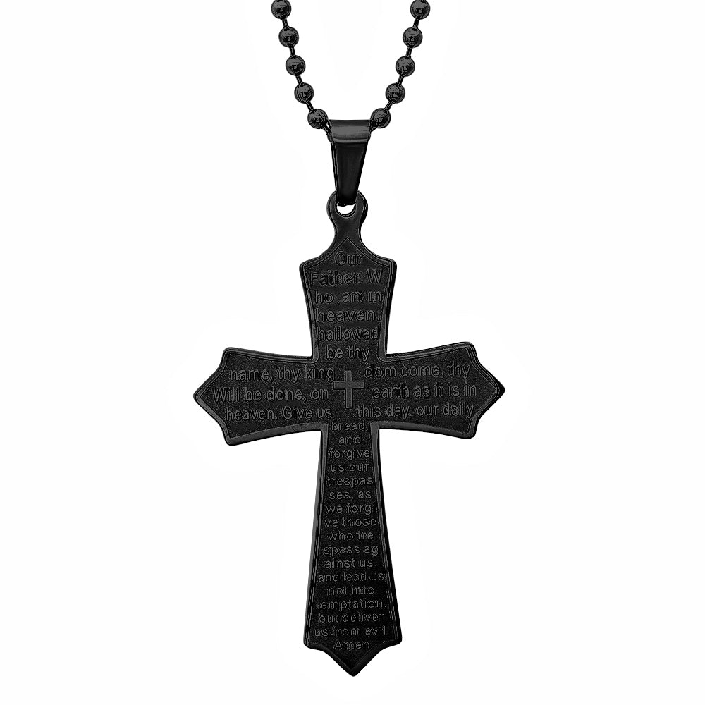 Stainless Steel Our Father Cross Pendant