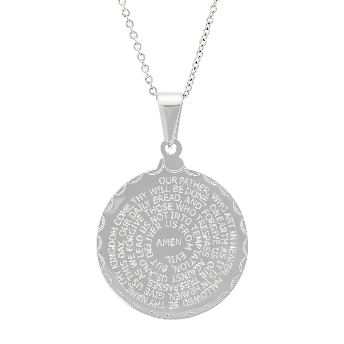 Ladies Double Sided Stainless Steel Lord's Prayer And Serenity Prayer Pendant.