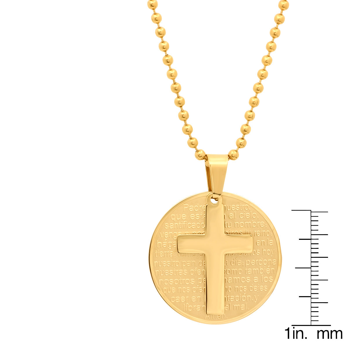 Ladies Round Padre Nuestro Prayer Pendant With Cross