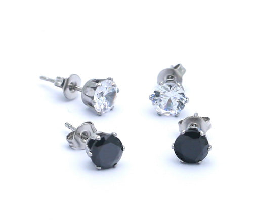 Checkerboard CZ Stud Earring Set