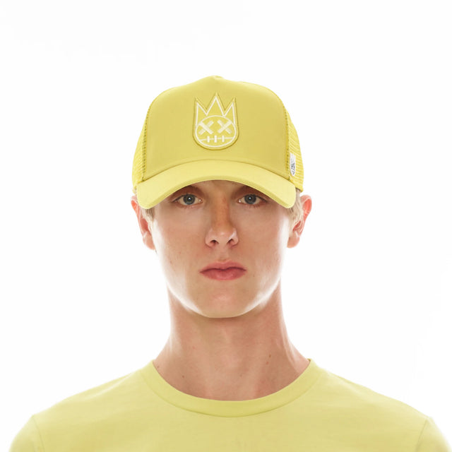 CULT OF INDIVIDUALITY CLEAN LOGO MESH BACK TRUCKER CURVED VISOR IN CANARY